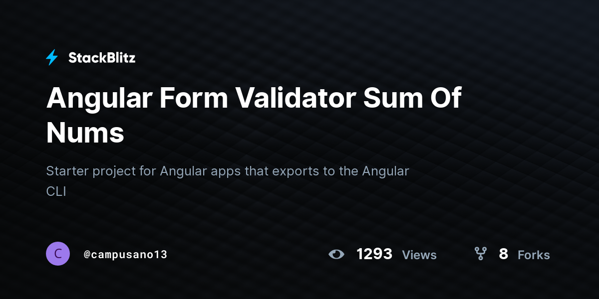 Angular Form Validator Sum Of Nums - StackBlitz