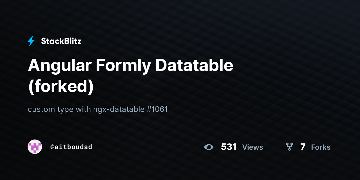 Angular Formly Datatable (forked) - StackBlitz