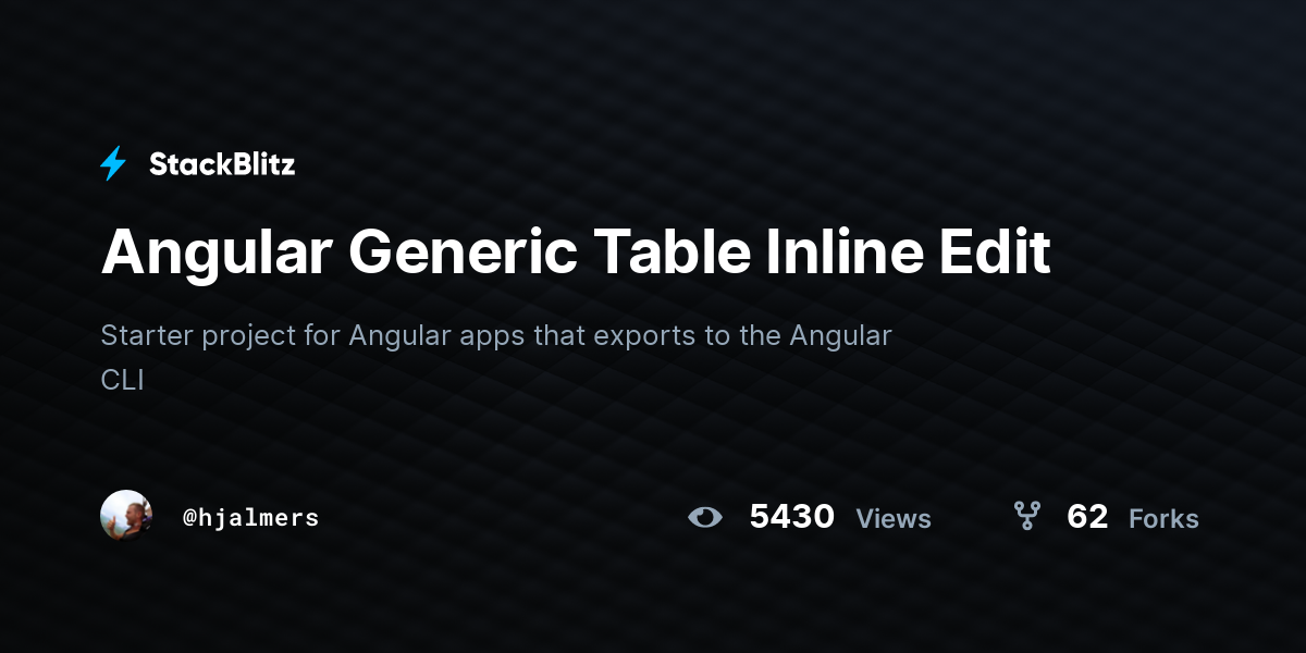Angular Generic Table Inline Edit - StackBlitz