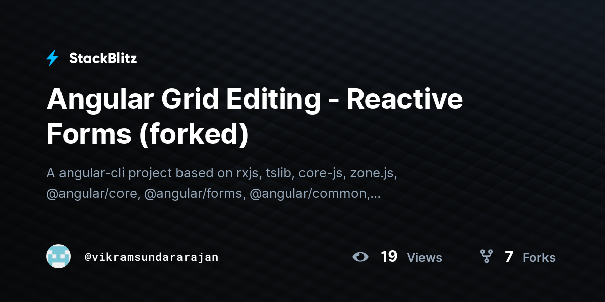Angular Grid Editing - Reactive Forms (forked) - StackBlitz