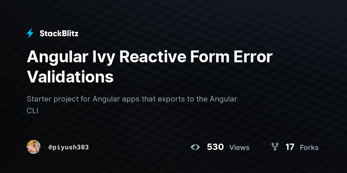 Angular Ivy Reactive Form Error Validations - StackBlitz