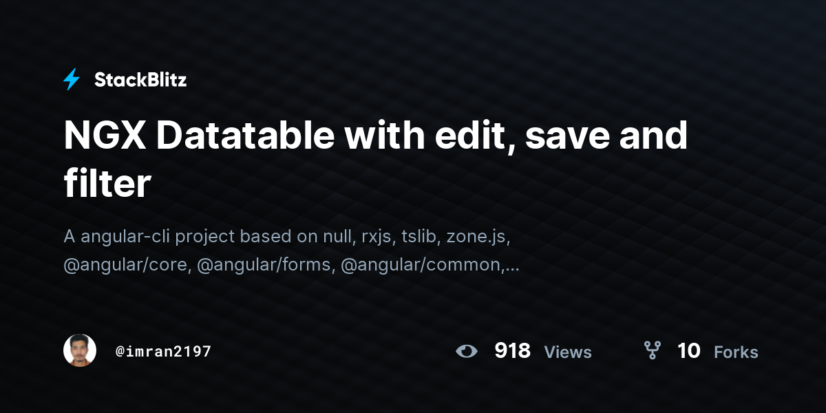 NGX Datatable with edit, save and filter - StackBlitz