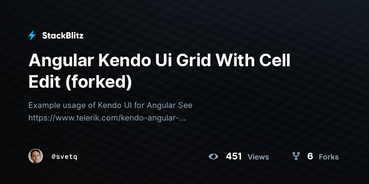 Angular Kendo Ui Grid With Cell Edit (forked) StackBlitz