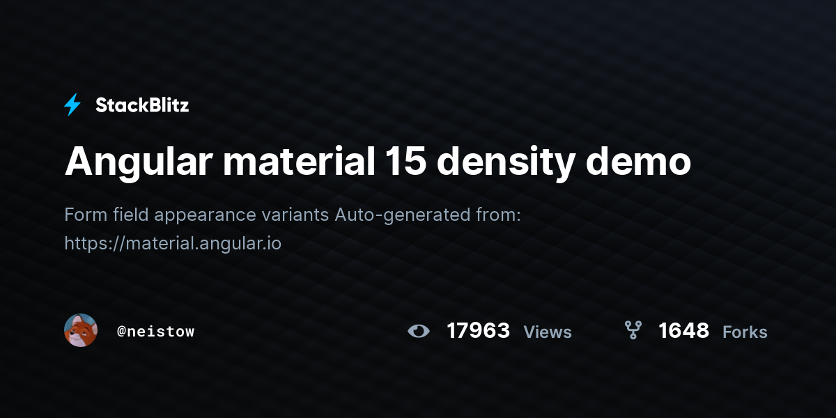 Angular material 15 density demo StackBlitz