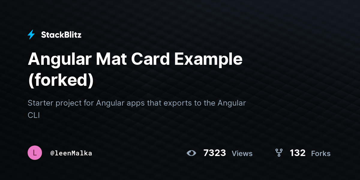 Angular Mat Card Example (forked) StackBlitz