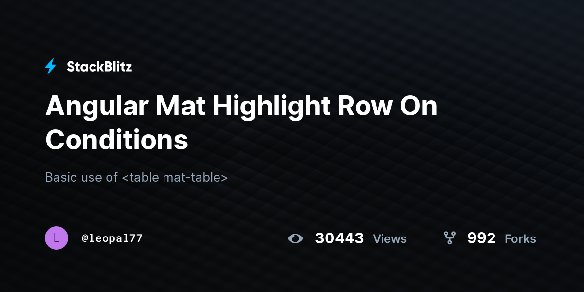 Angular Mat Highlight Row On Conditions - StackBlitz