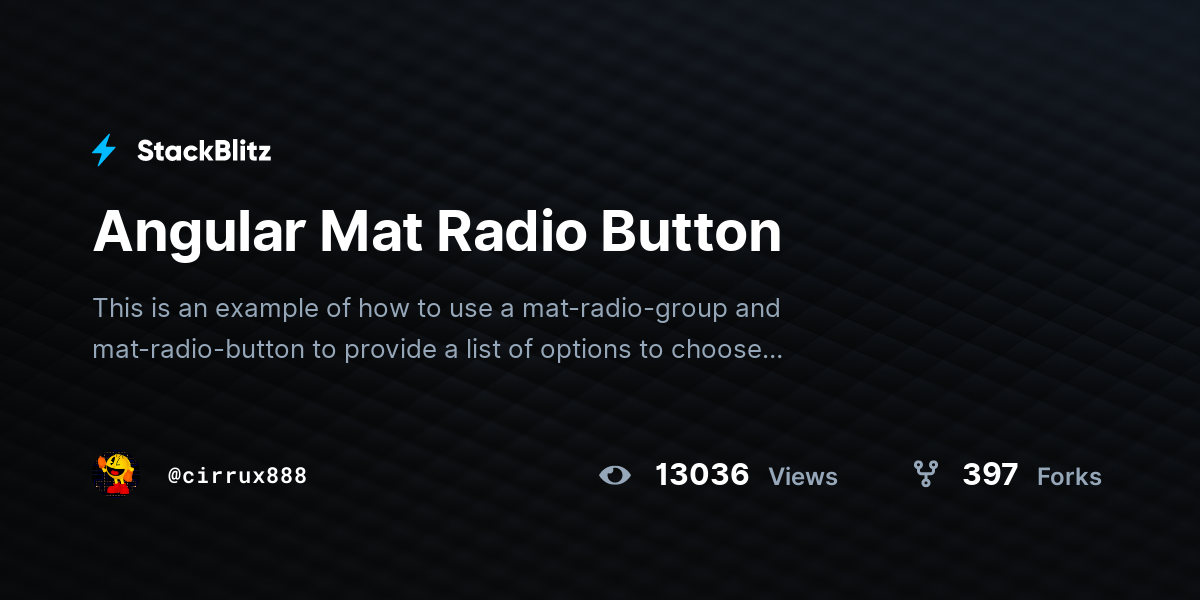 Angular Mat Radio Button StackBlitz
