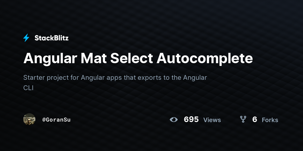 Angular Mat Select Autocomplete - StackBlitz