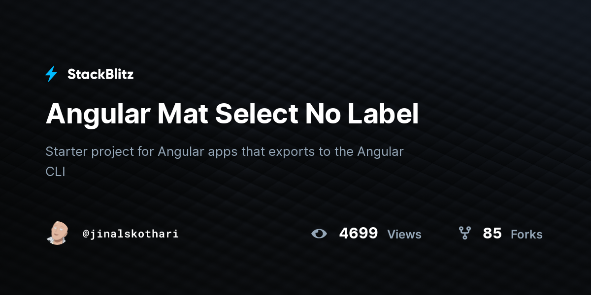 Angular Mat Select No Label - StackBlitz