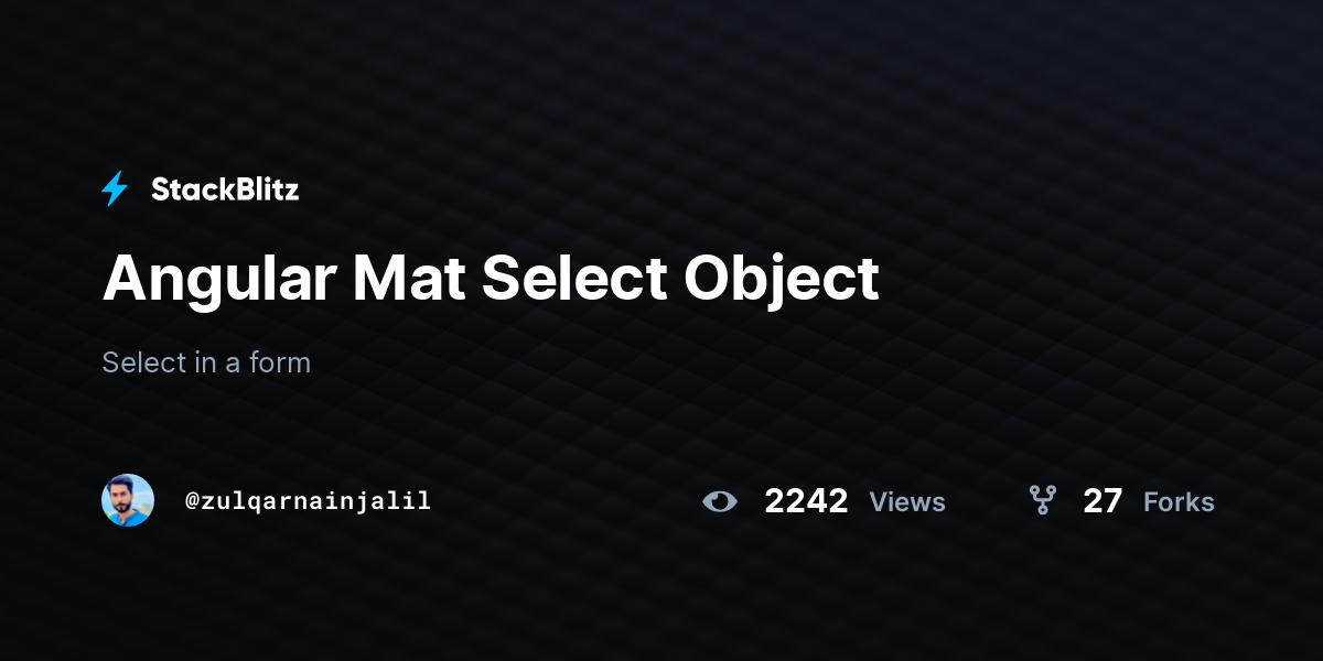 Angular Mat Select Object - StackBlitz