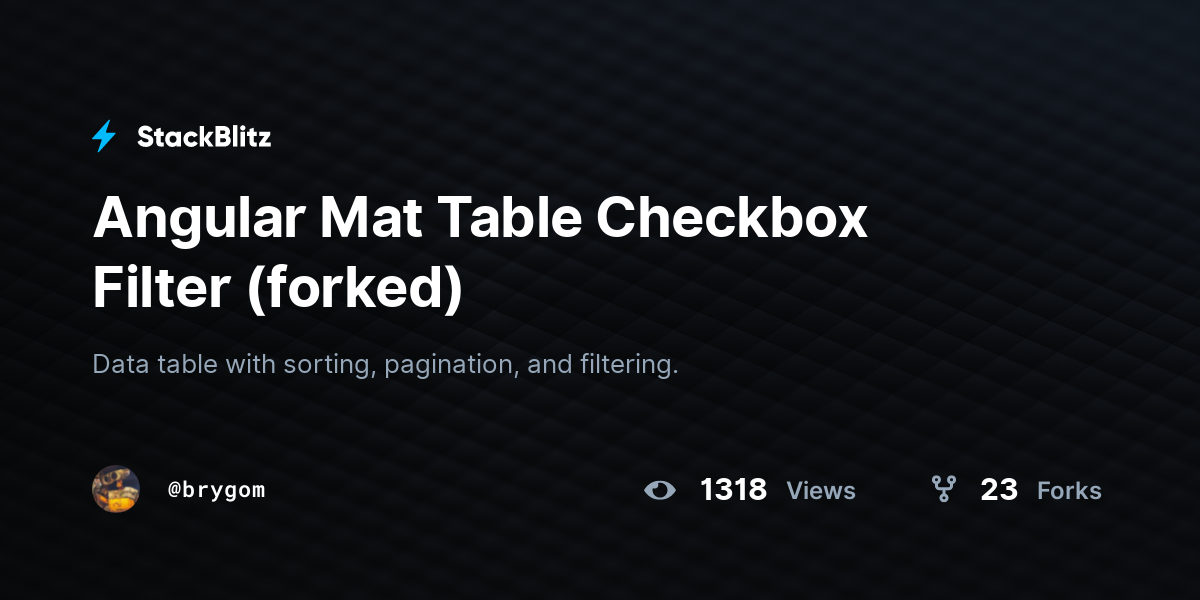 Angular Mat Table Checkbox Filter (forked) - StackBlitz