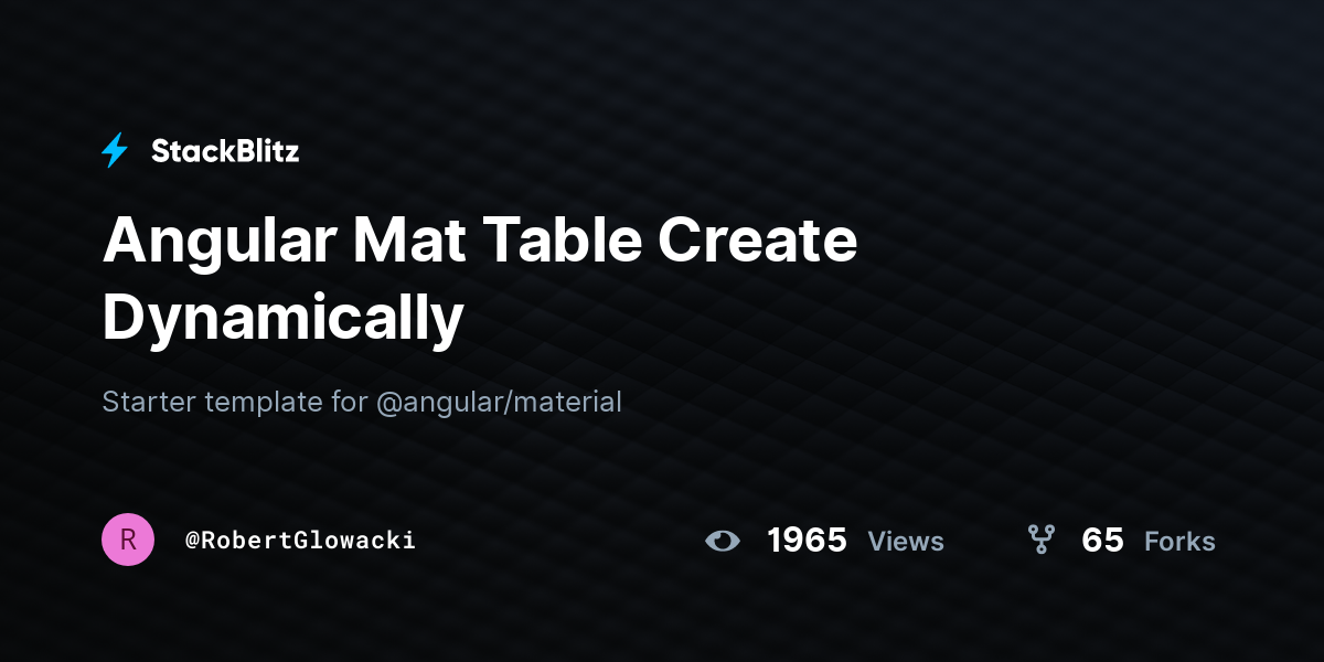 Angular Mat Table Create Dynamically StackBlitz