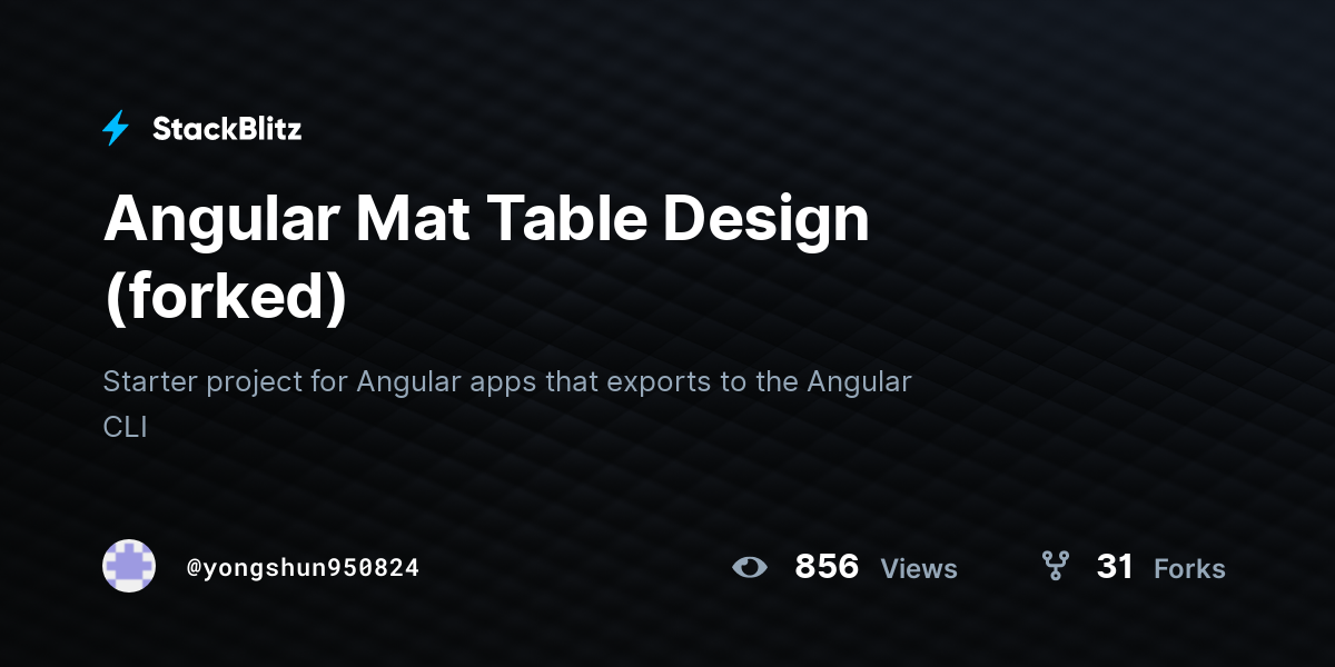 Angular Mat Table Design (forked) StackBlitz