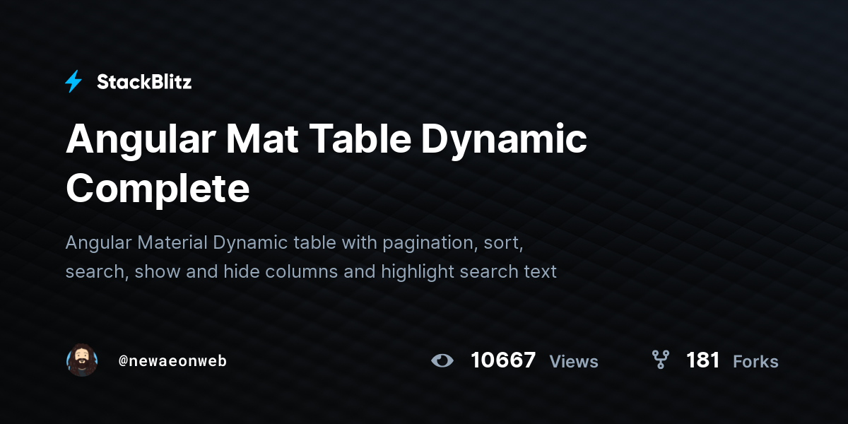 Angular Mat Table Dynamic Complete StackBlitz