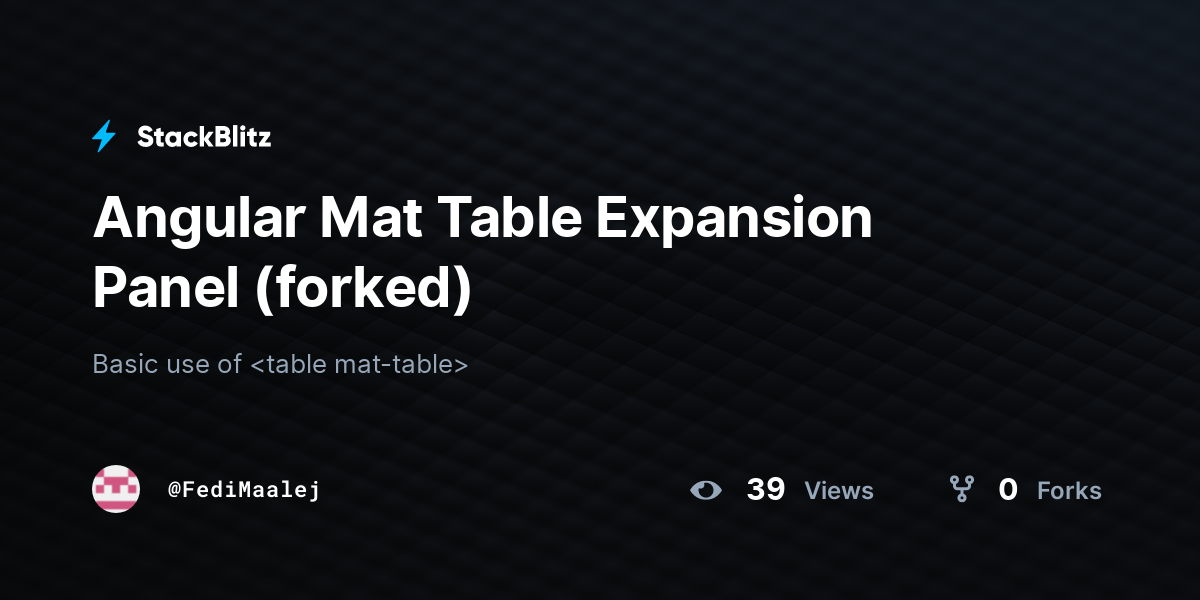 Angular Mat Table Expansion Panel (forked) - StackBlitz