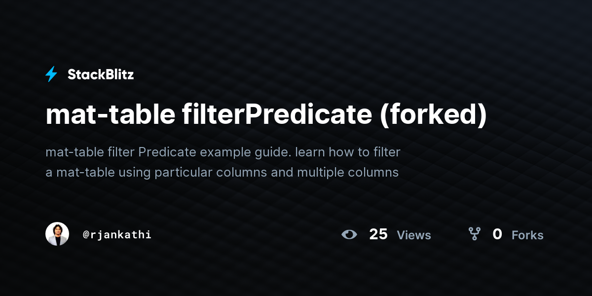 mattable filterPredicate (forked) StackBlitz