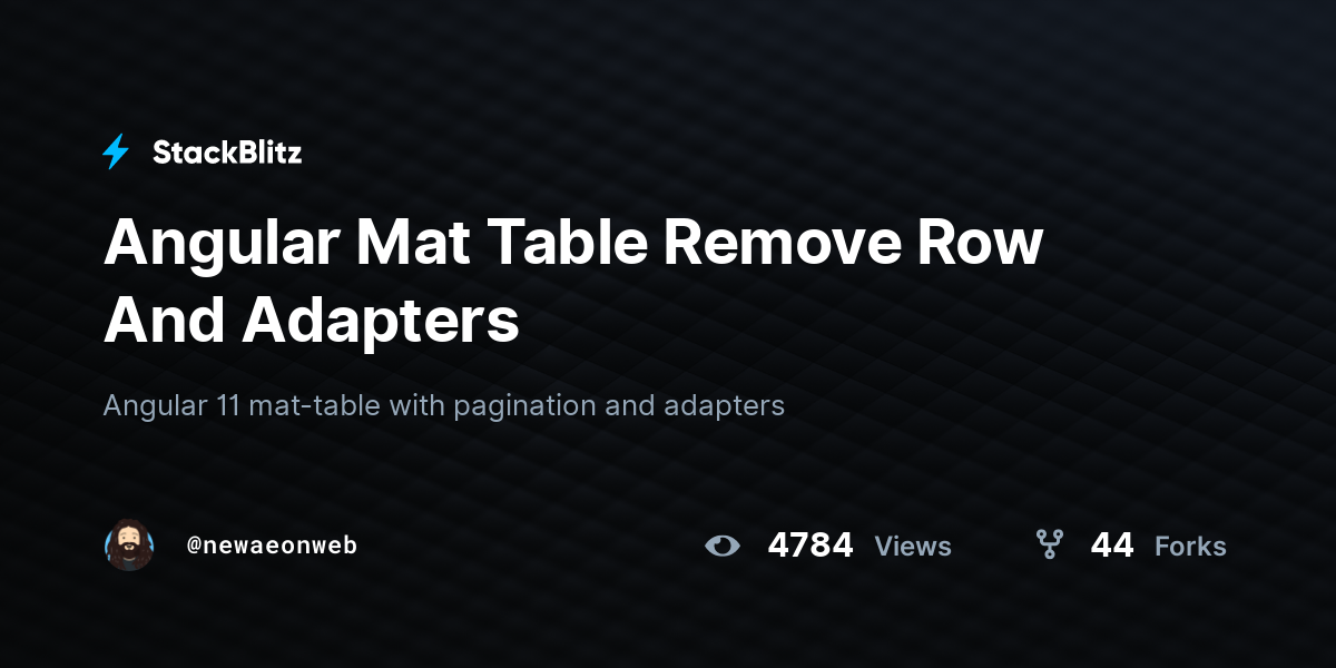 Angular Mat Table Remove Row And Adapters - StackBlitz