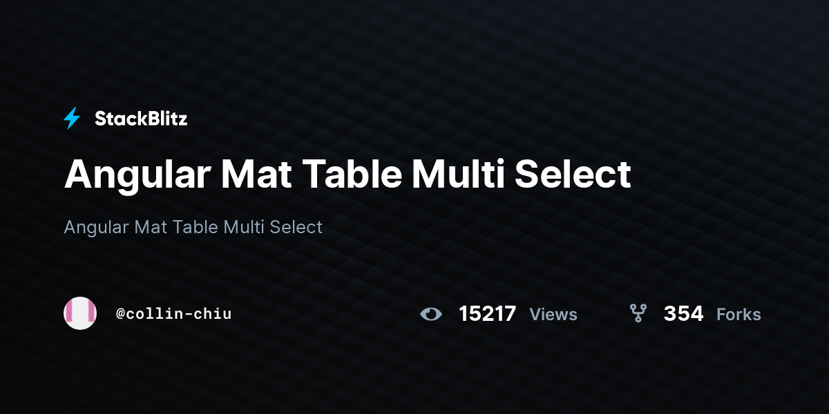 Angular Mat Table Multi Select StackBlitz