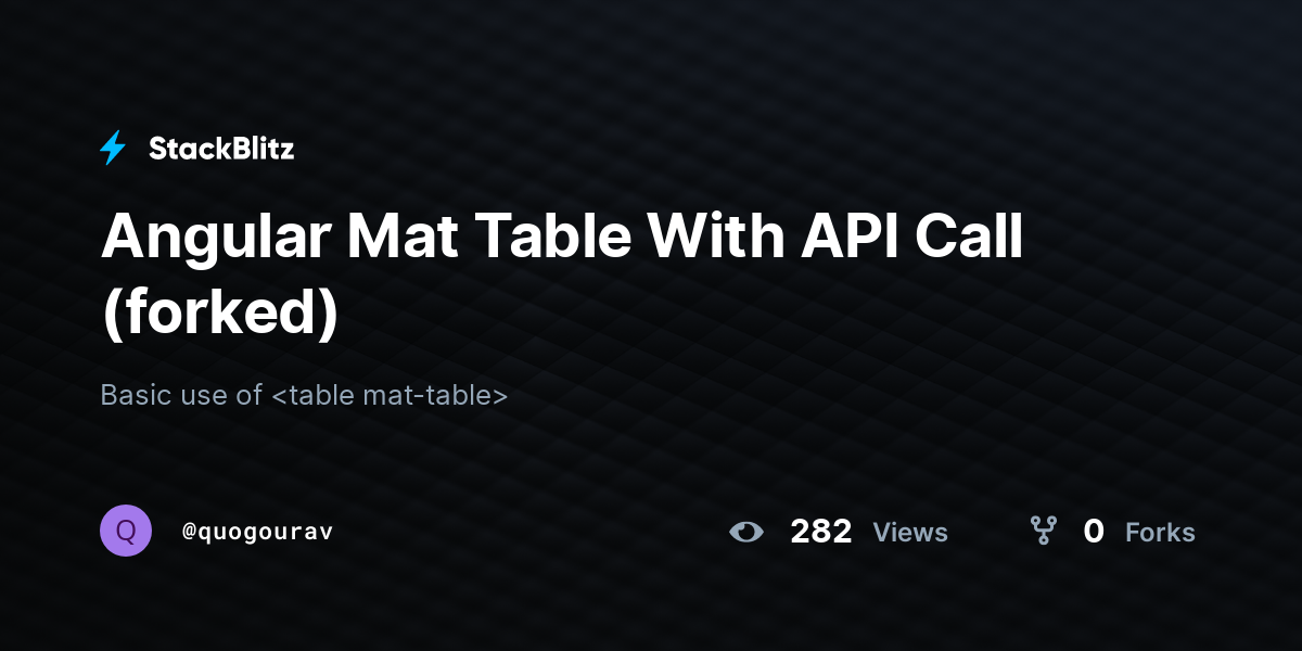 Angular Mat Table With API Call (forked) StackBlitz