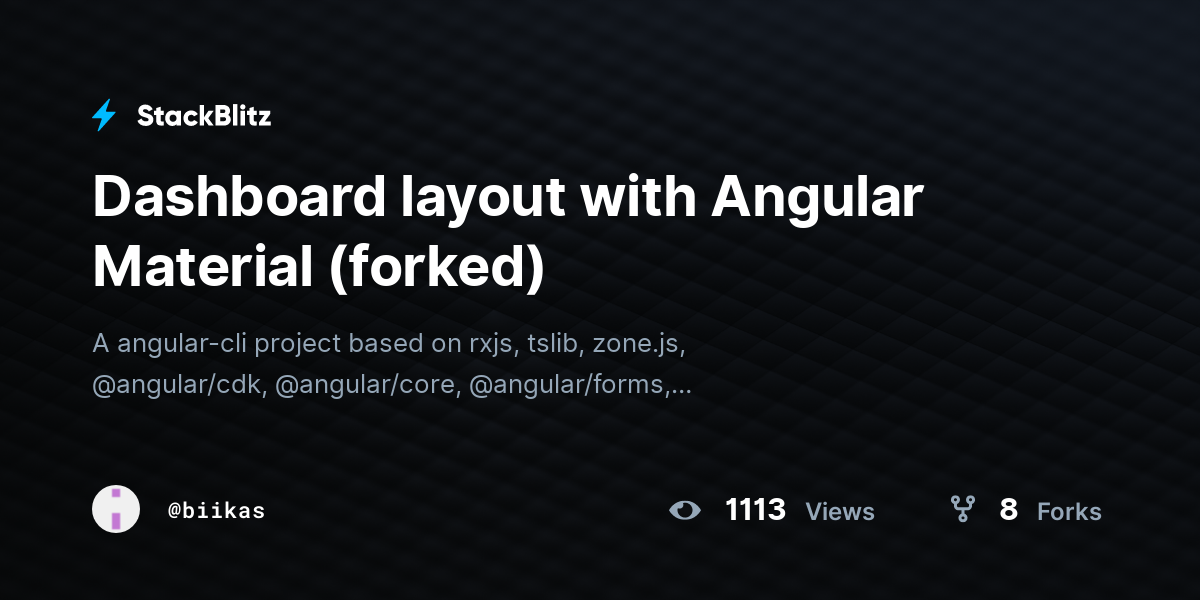 Dashboard layout with Angular Material (forked) - StackBlitz
