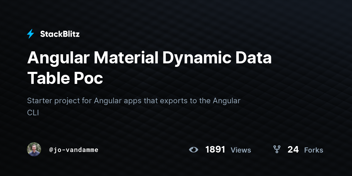Angular Material Dynamic Data Table Poc - StackBlitz