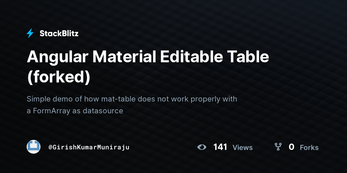 Angular Material Editable Table (forked) - StackBlitz