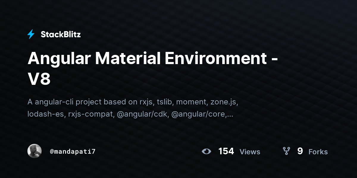 Angular Material Environment - V8 - StackBlitz