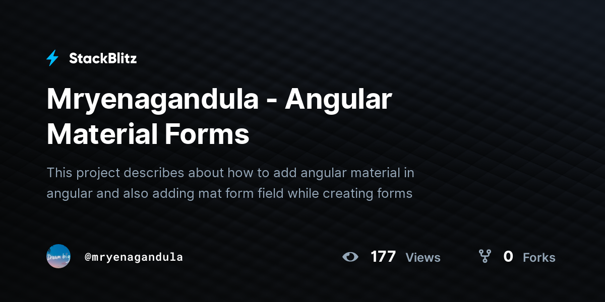 Mryenagandula - Angular Material Forms - StackBlitz