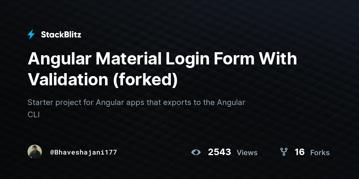 Angular Material Login Form With Validation (forked) - StackBlitz