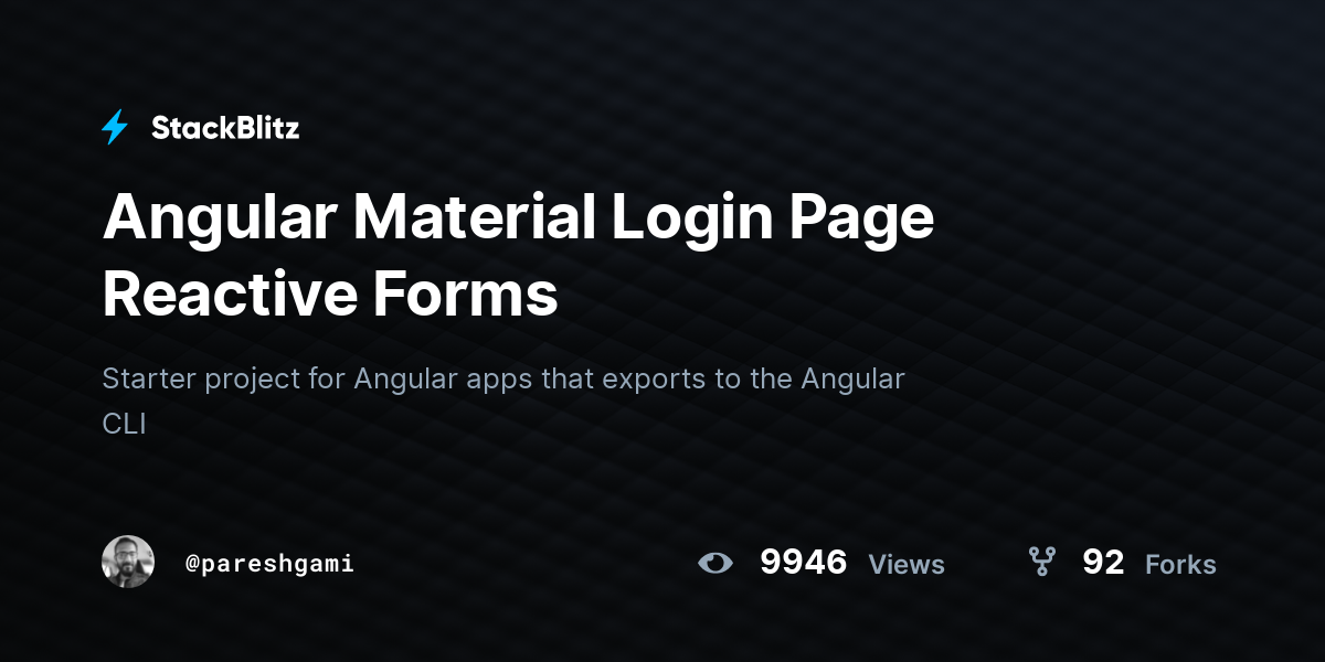 Angular Material Login Page Reactive Forms - StackBlitz