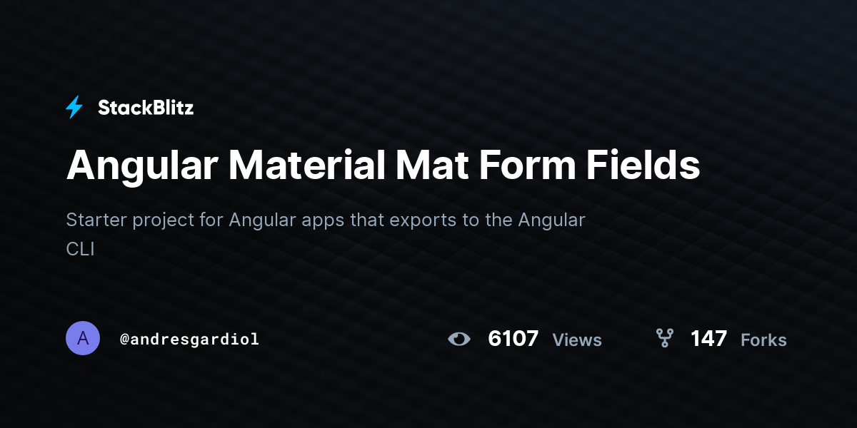 Angular Material Mat Form Fields StackBlitz