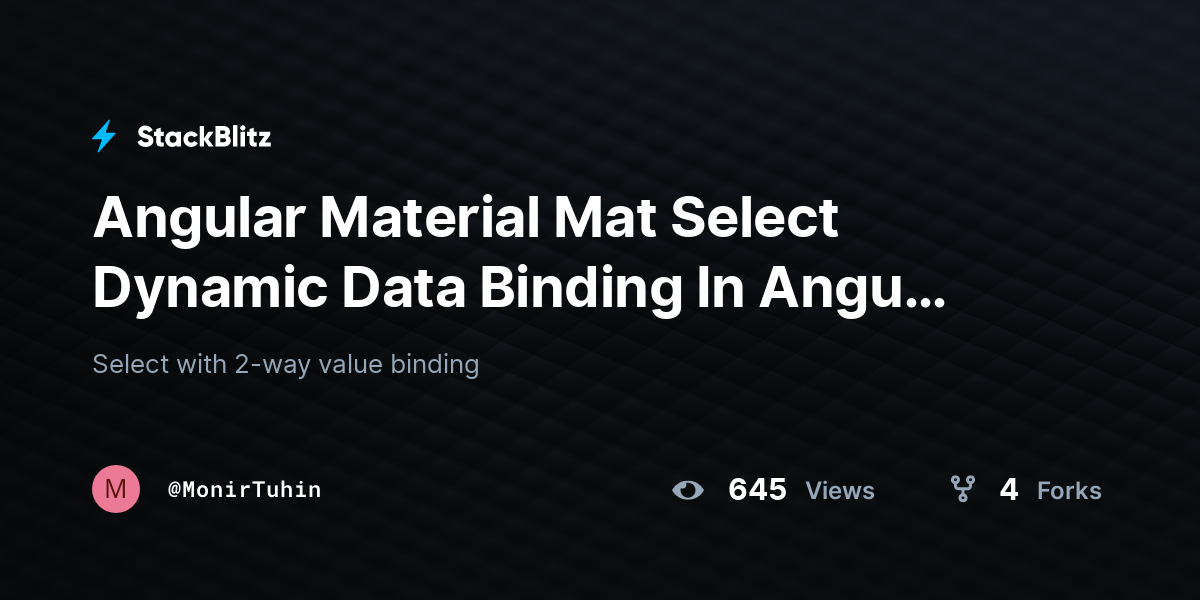 Angular Material Mat Select Dynamic Data Binding In Angu (forked