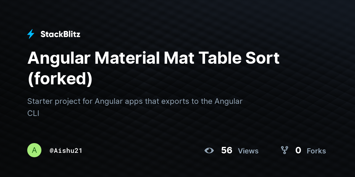 Angular Material Mat Table Sort (forked) StackBlitz
