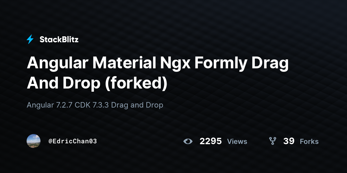 Angular Material Ngx Formly Drag And Drop (forked) - StackBlitz