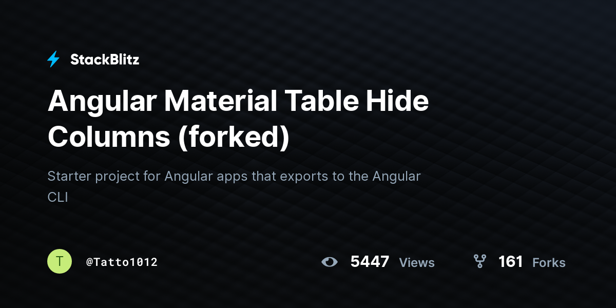 Angular Material Table Hide Columns (forked) - StackBlitz