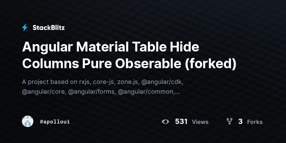 Angular Material Table Hide Columns Pure Obserable (forked) - StackBlitz