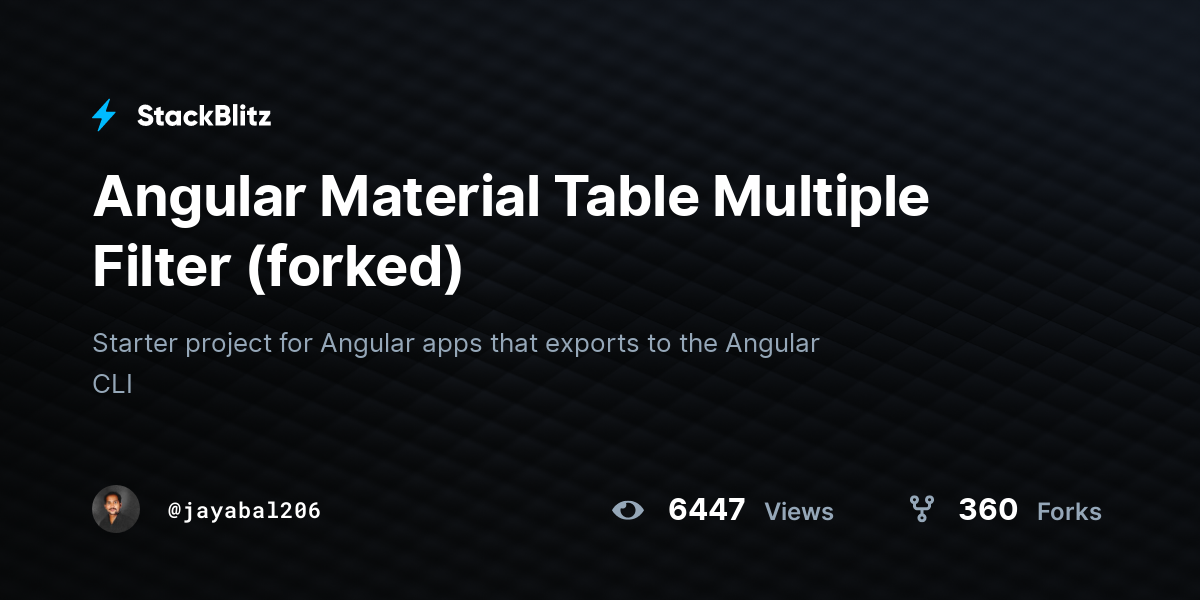 Angular Material Table Multiple Filter (forked) - StackBlitz