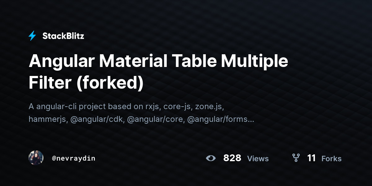 Angular Material Table Multiple Filter (forked) - StackBlitz
