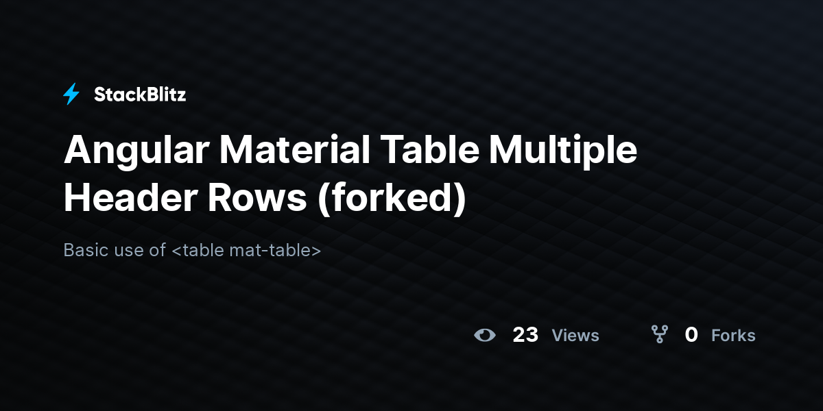 Angular Material Table Multiple Header Rows (forked) - StackBlitz