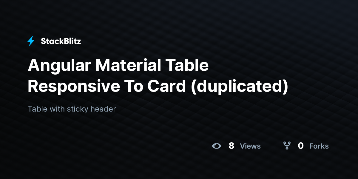 Angular Material Table Responsive To Card (duplicated) - StackBlitz