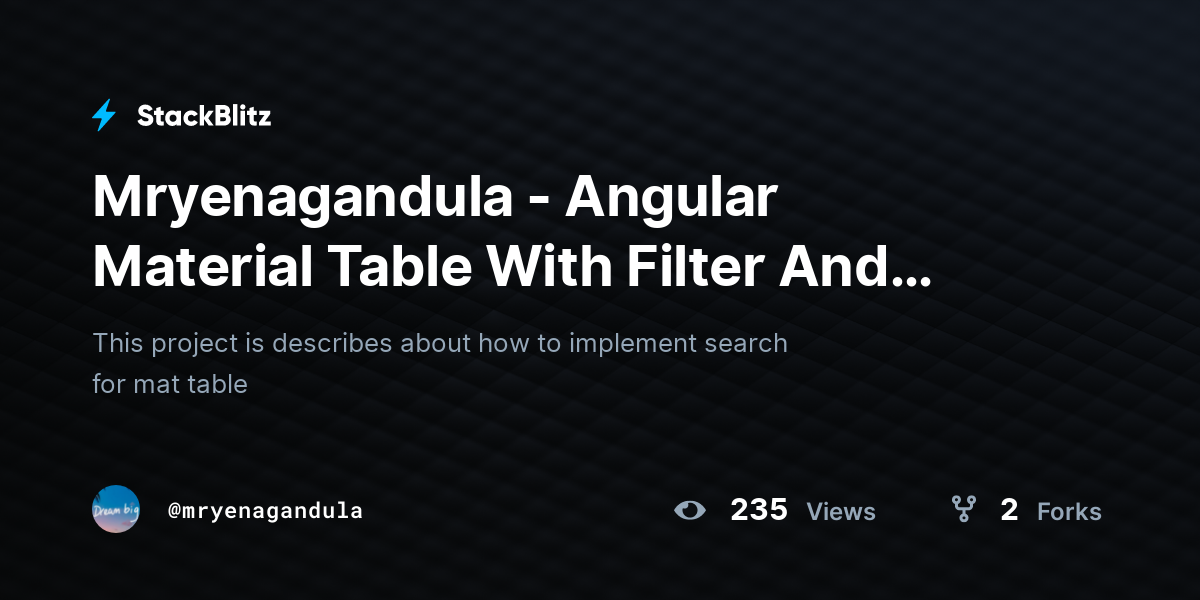 Mryenagandula Angular Material Table With Filter And Search StackBlitz