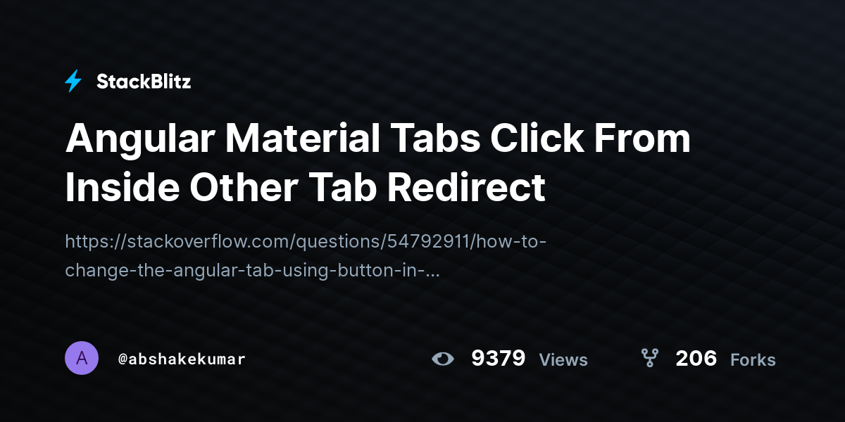 Angular Material Tabs Click From Inside Other Tab Redirect - StackBlitz