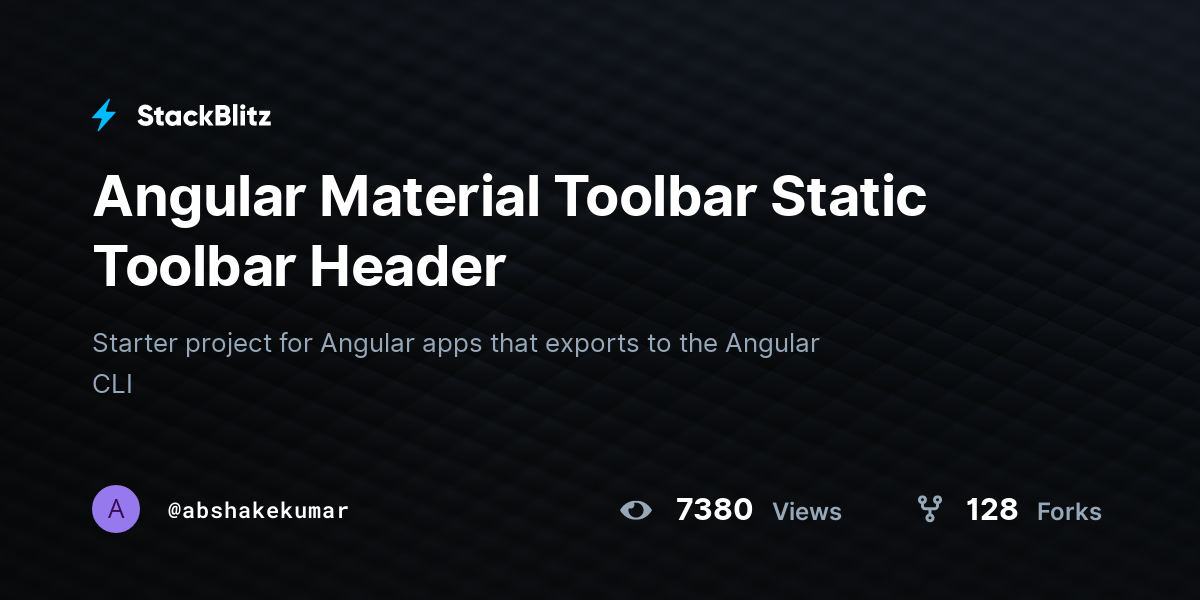 Angular Material Toolbar Static Toolbar Header - StackBlitz