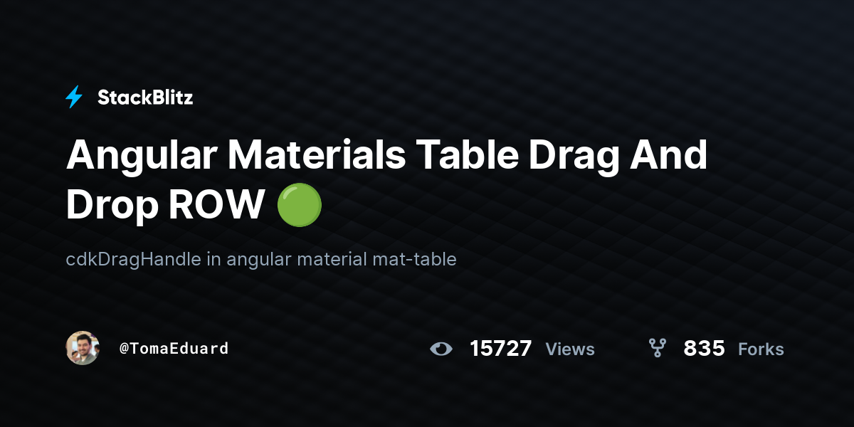 Angular Materials Table Drag And Drop ROW 🟢 - StackBlitz