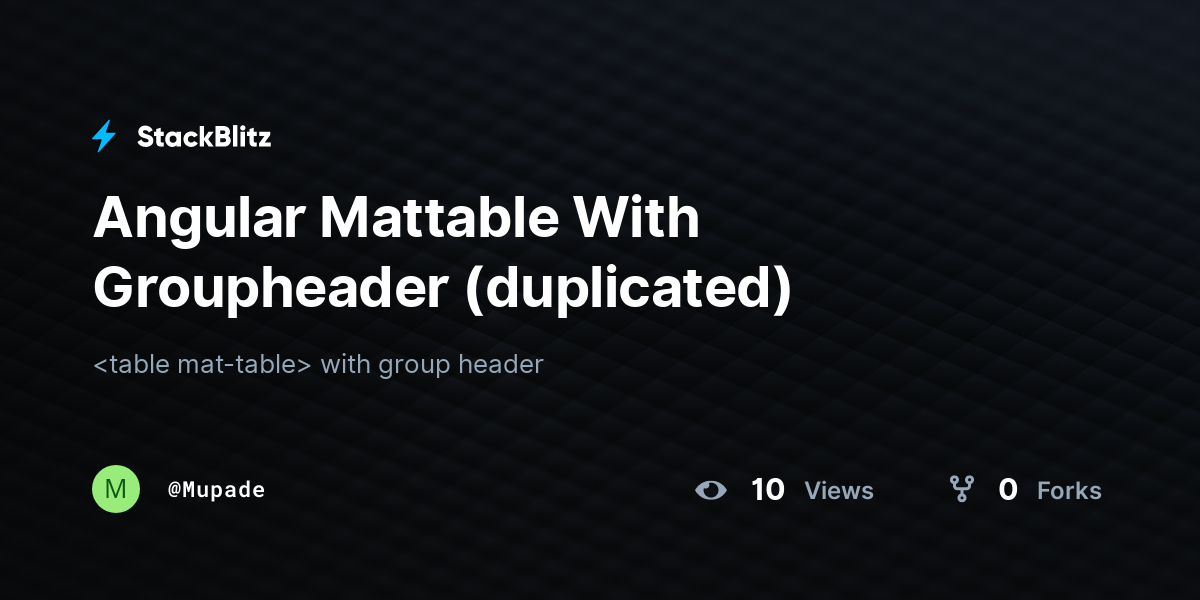 Angular Mattable With Groupheader (duplicated) - StackBlitz
