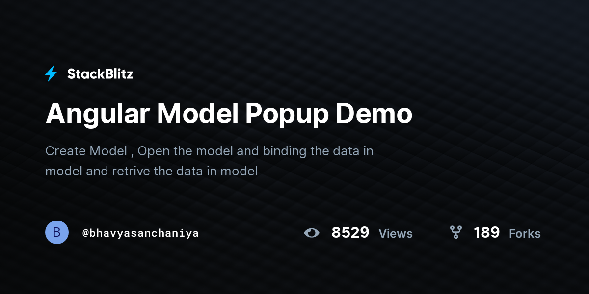 Angular Model Popup Demo - StackBlitz