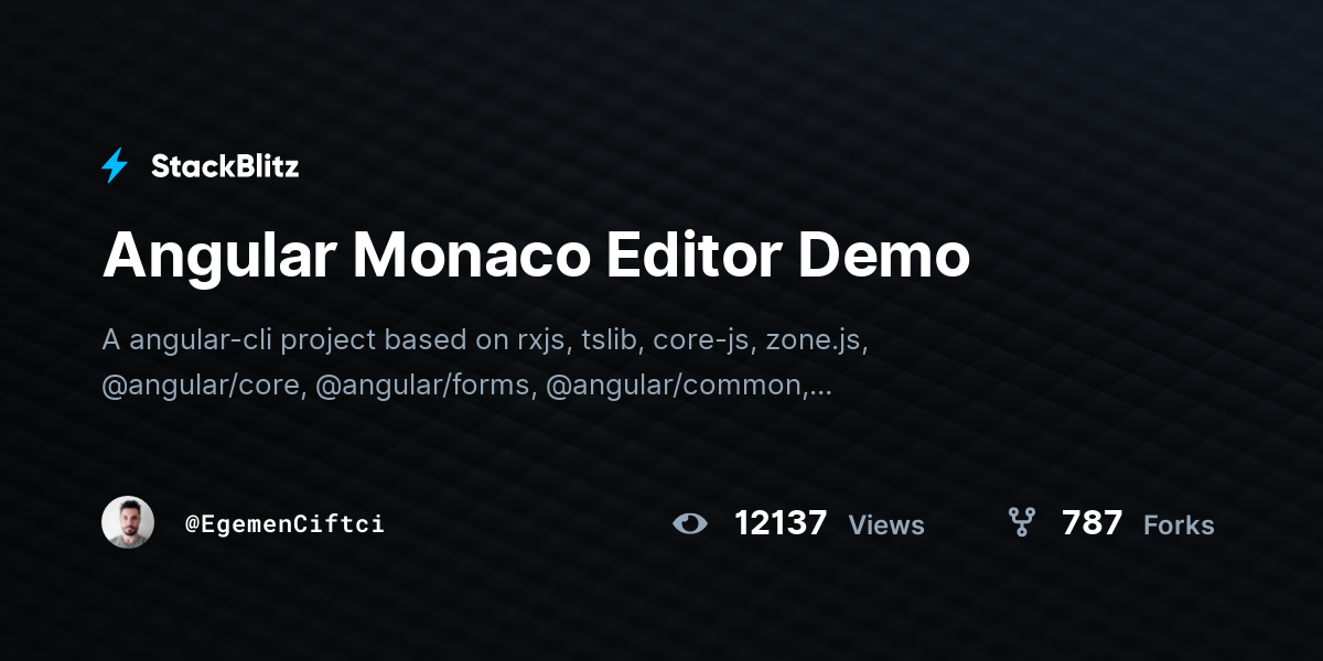 Angular Monaco Editor Demo - StackBlitz
