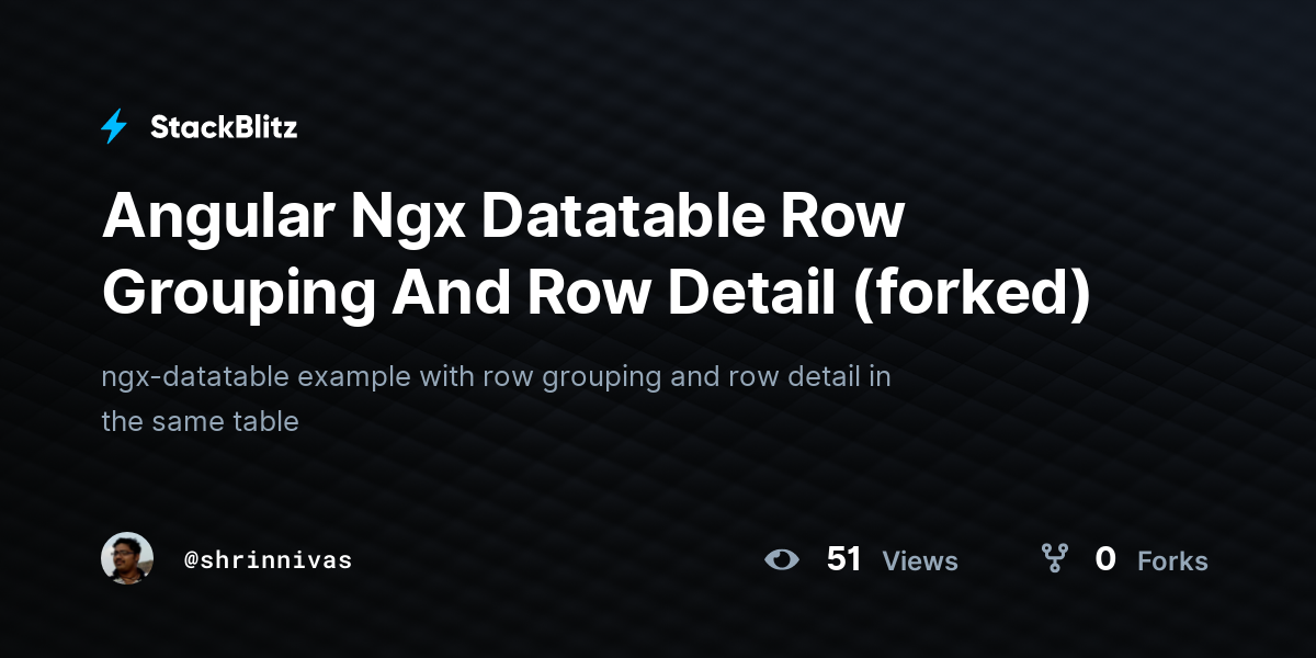 Angular Ngx Datatable Row Grouping And Row Detail forked StackBlitz