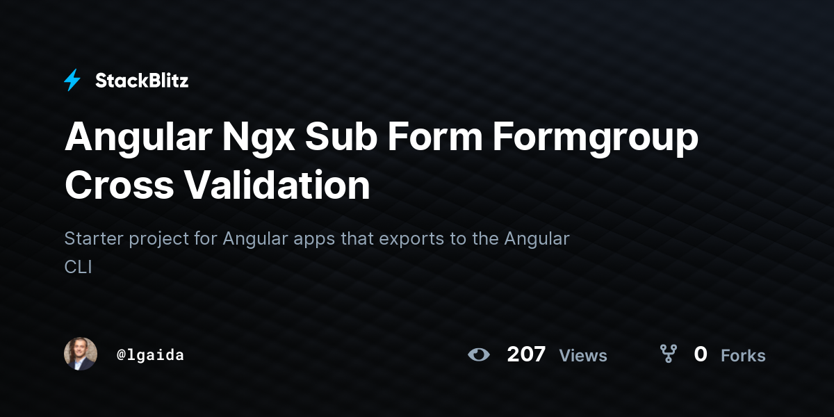 Angular Ngx Sub Form Formgroup Cross Validation - StackBlitz
