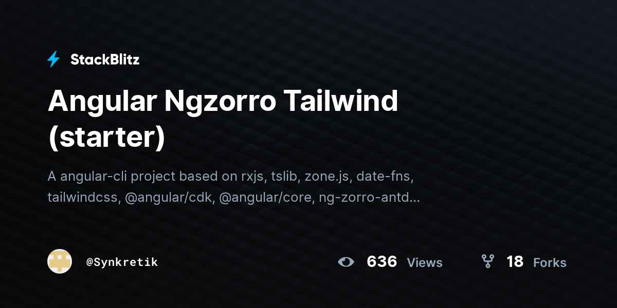 Angular Ngzorro Tailwind (starter) - StackBlitz